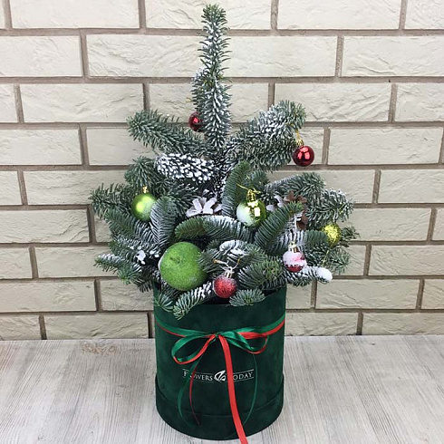 Новогодняя композиция в зеленой коробке