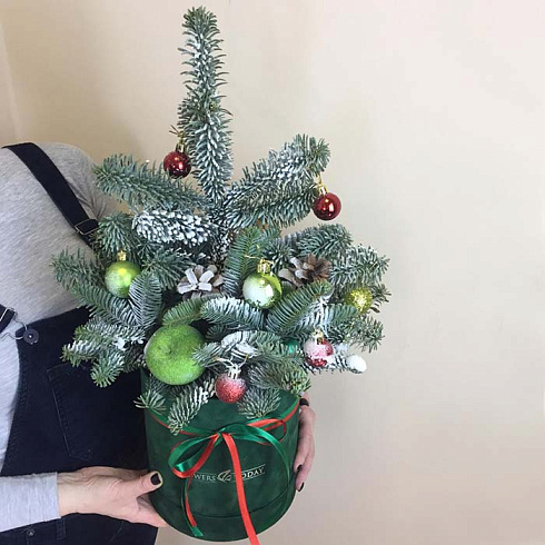 Новогодняя композиция в зеленой коробке