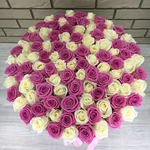 101 роза микс   в коробке