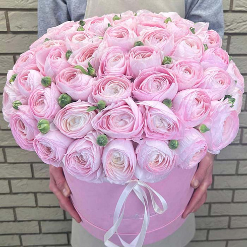 Нежные розовые ранункулюсы в коробке