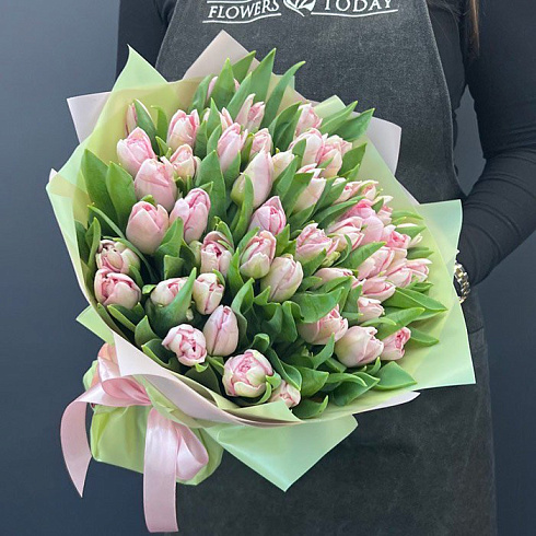 49 нежно розовых тюльпанов